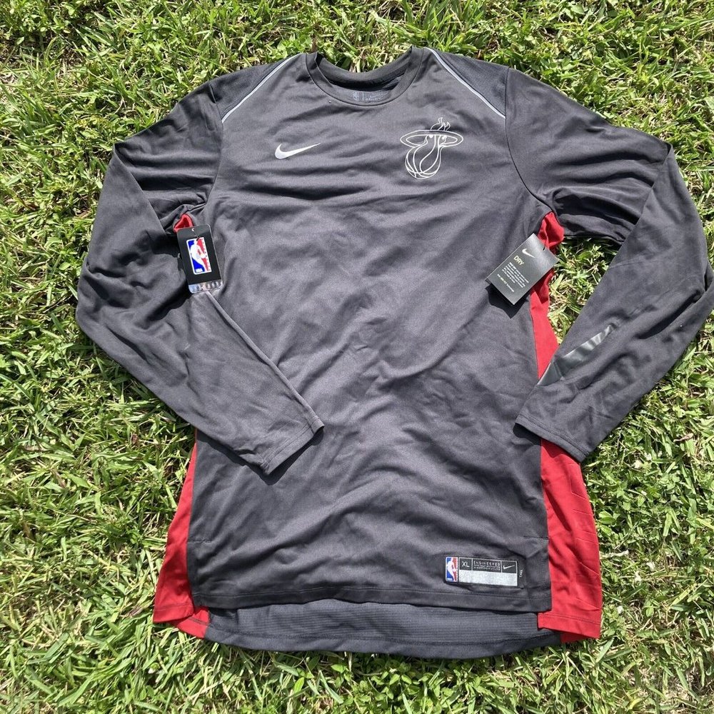 Miami Heat Nike Dri-Fit NBA Engineered Player Shirt XLT Long Sleeve Gray Black